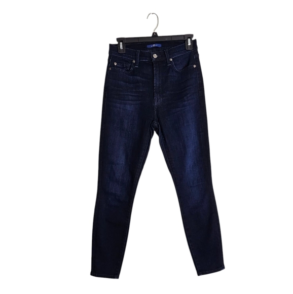 7 For All Mankind High Waist Ankle Gwenevere Dark Blue Jeans 27 Preowned - Picture 1 of 8